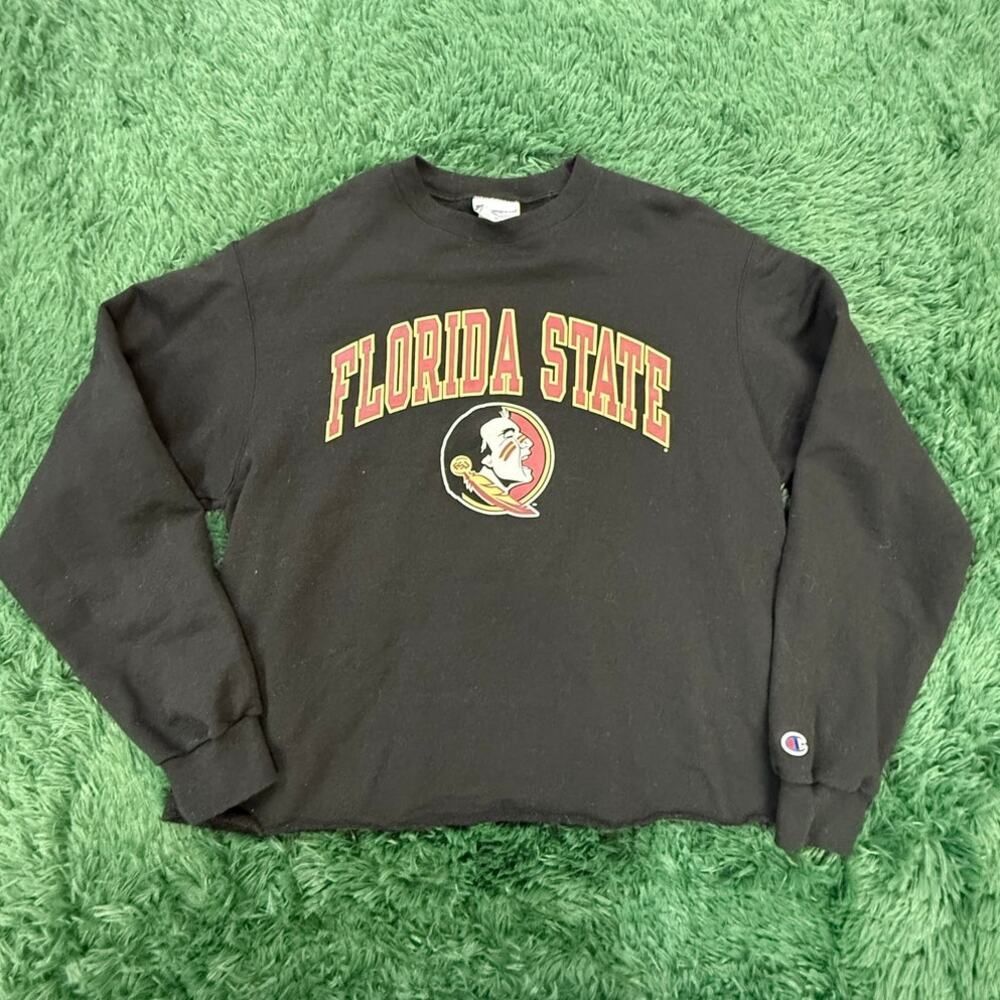 Florida State University Black Pullover Cropped Large Sweatshirt Women's